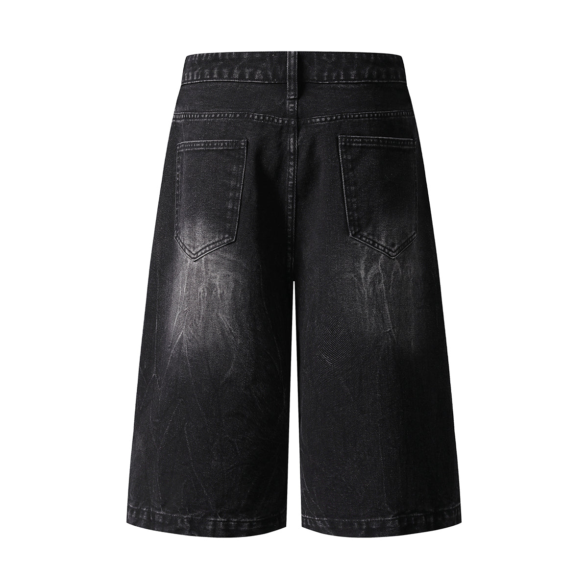 Ripped Patchwork Plaid Denim Bermuda Shorts