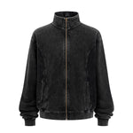 Stand Collar Panel Detail Washed Zip Up Sweatshirt