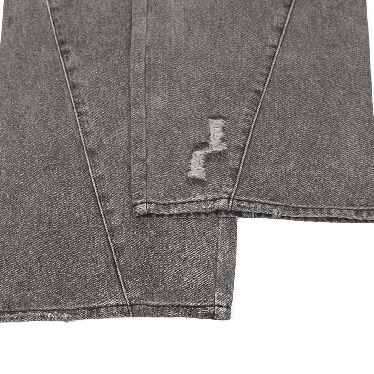 Smoky Gray Distressed Wide-Leg Jeans