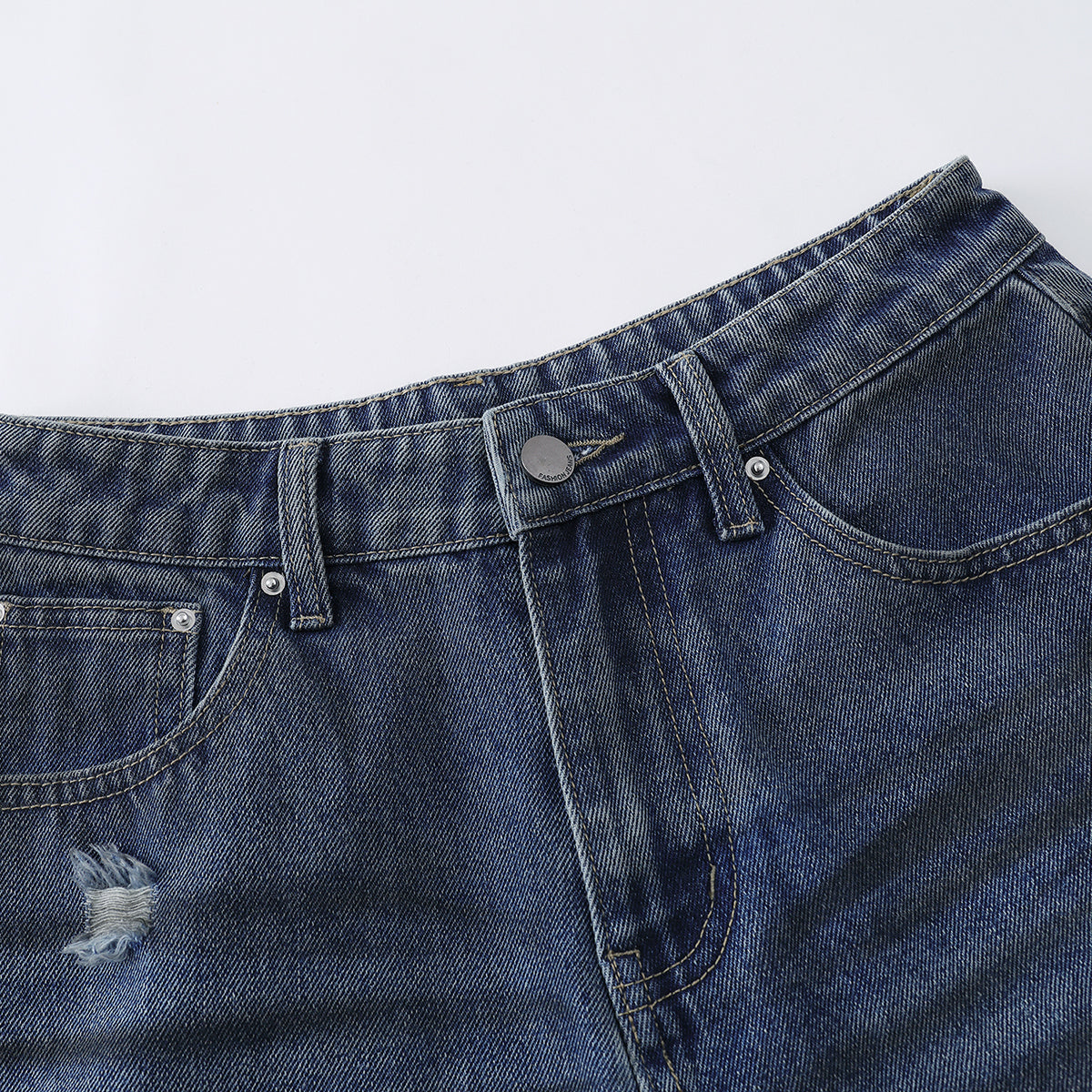 Ripped Patchwork Camo Denim Bermuda Shorts