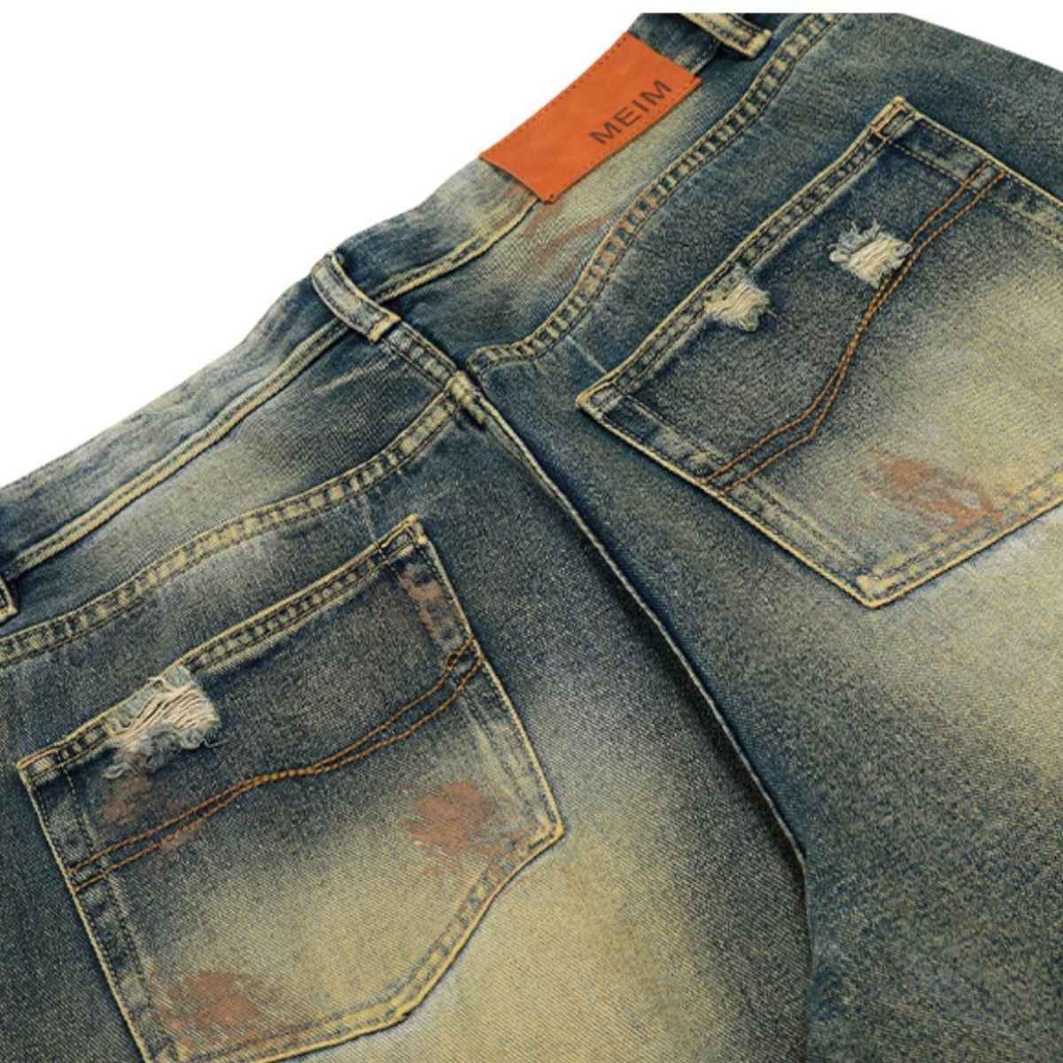 Distressed Vintage Wash Wide Leg Jeans