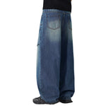 Vintage Wash Faux Layered Baggy Curved Leg Denim Jeans