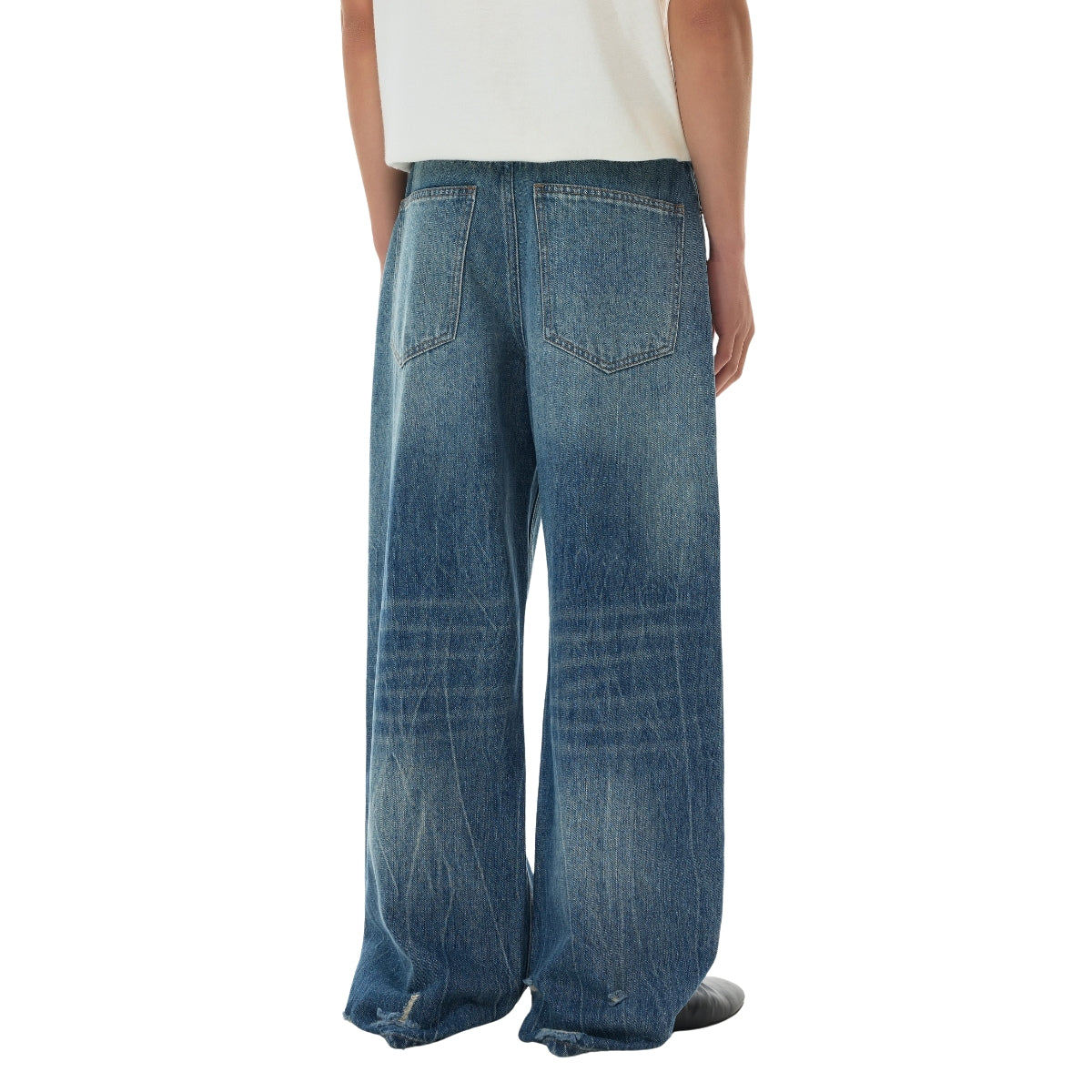 Retro Wash Ripped Wide Leg Denim Jeans