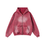 Front-Zip Raw Edge Ripped Hoodie