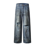 Wrinkle Wash Retro Ripped Baggy Jeans