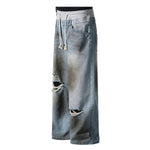 Vintage Wash Double-Waistband Ripped Jeans