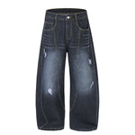Dark Wash Embroidered Barrel-Leg Jeans