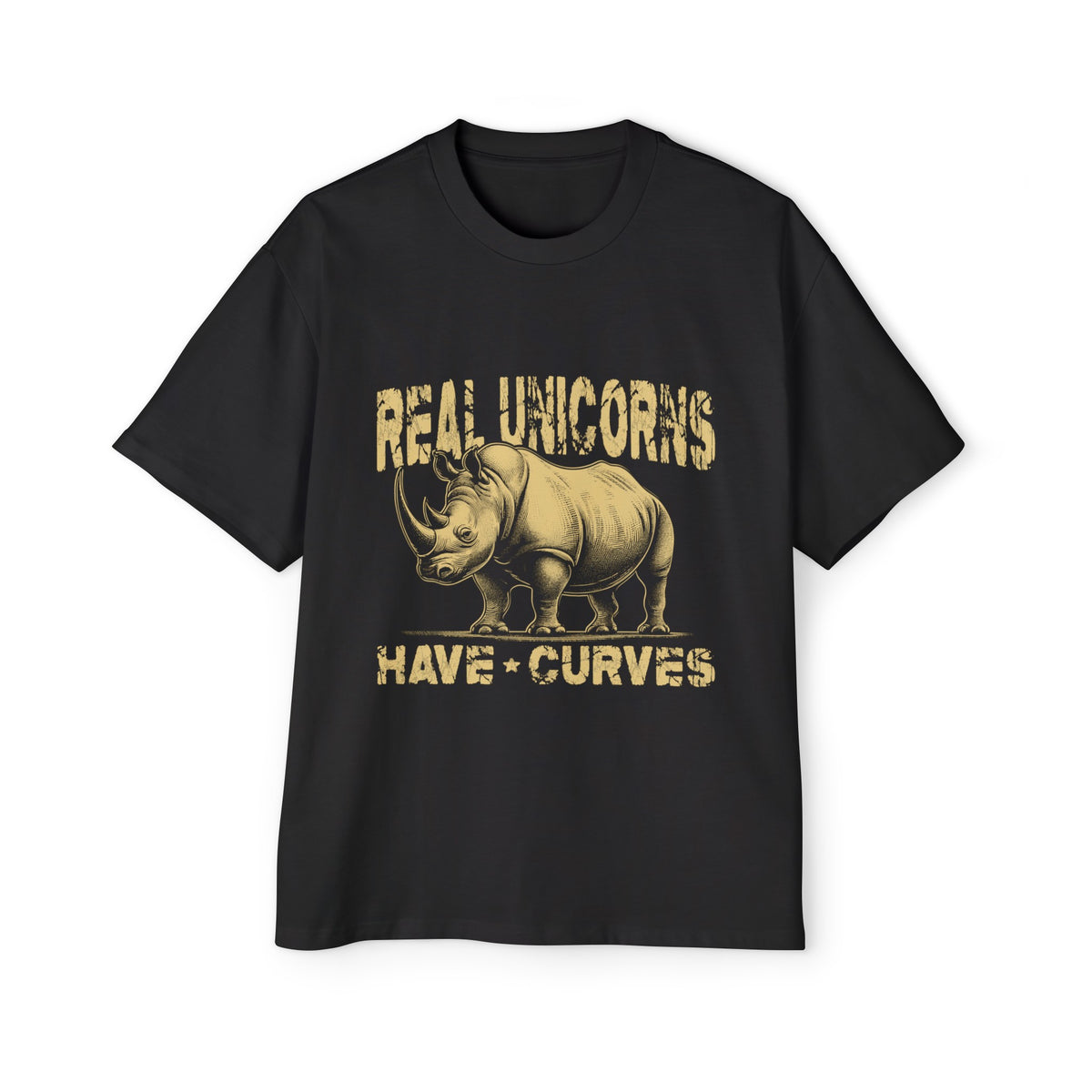 Rea Unicorns Have Curves Rhino Retro Graphic Tee-INNBLAC Fashion Apparel