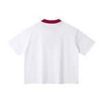 Oversized Color-Block Ribbed Collar Comfortable Tee