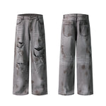 Baggy Fit Distressed Grey Ripped Jeans