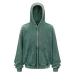 Double Yarn Vintage Washed Zippered Comfort Hoodie