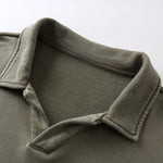 Distressed Edge Buttonless Long-Sleeve Polo