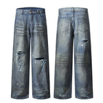Wrinkle Wash Retro Ripped Baggy Jeans