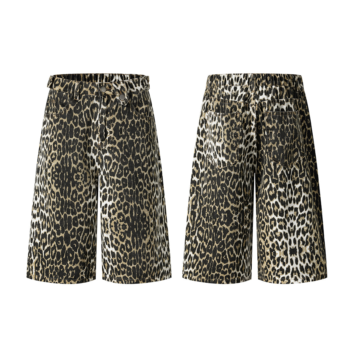 Straight Leg Leopard Bermuda Cotton Shorts