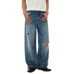 Heritage Washed Utility Loose Fit Floor-Length Denim Jeans