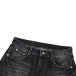 Faded Crackle Wash Baggy Curved Leg Denim Jeans