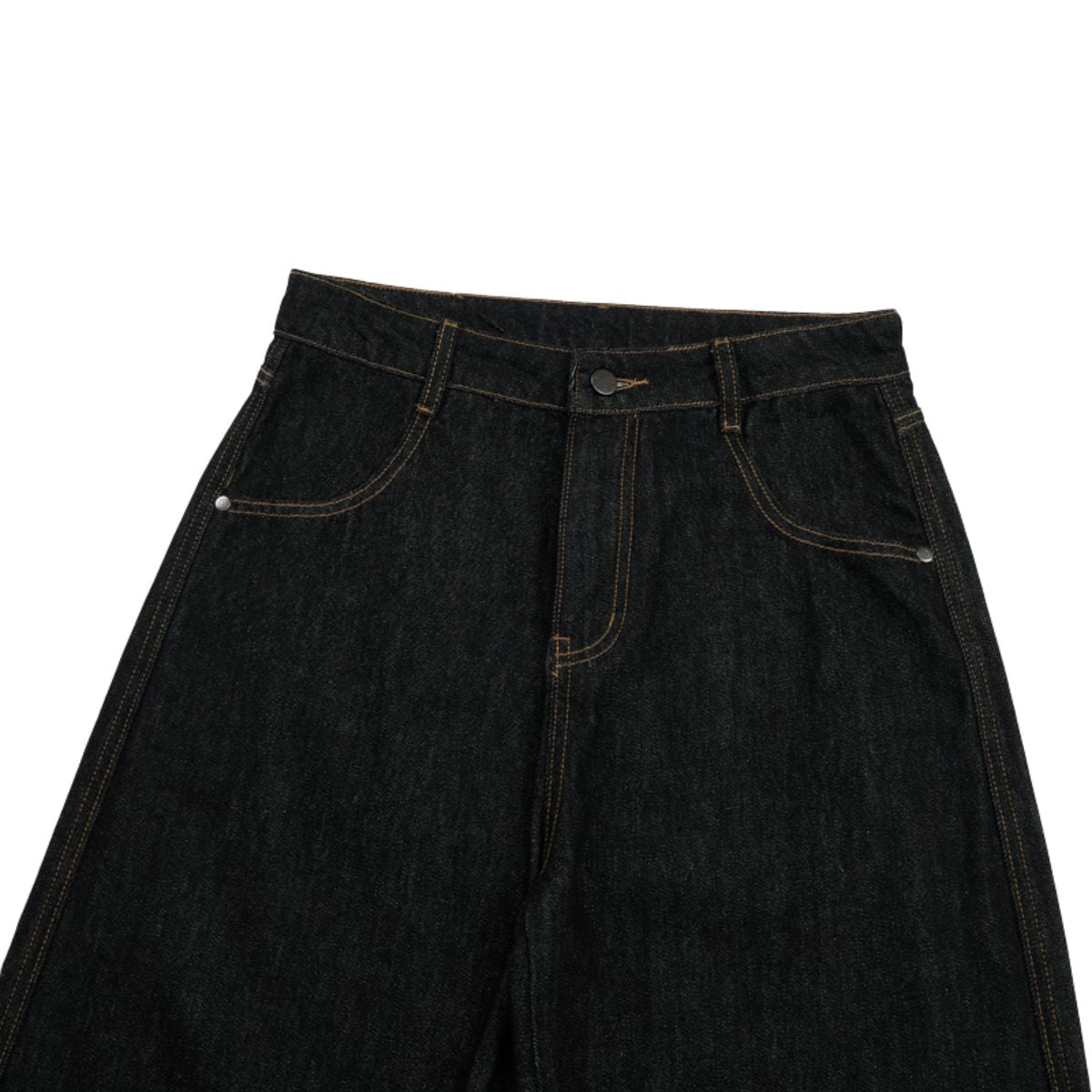 Raw Black Deconstructed Curved Wide‑Leg Jeans