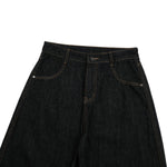Raw Black Deconstructed Curved Wide‑Leg Jeans