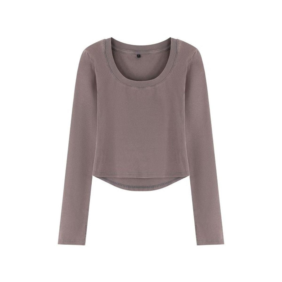 Women's Cotton Snow Wash U Neck Long Sleeve Cropped T-Shirt