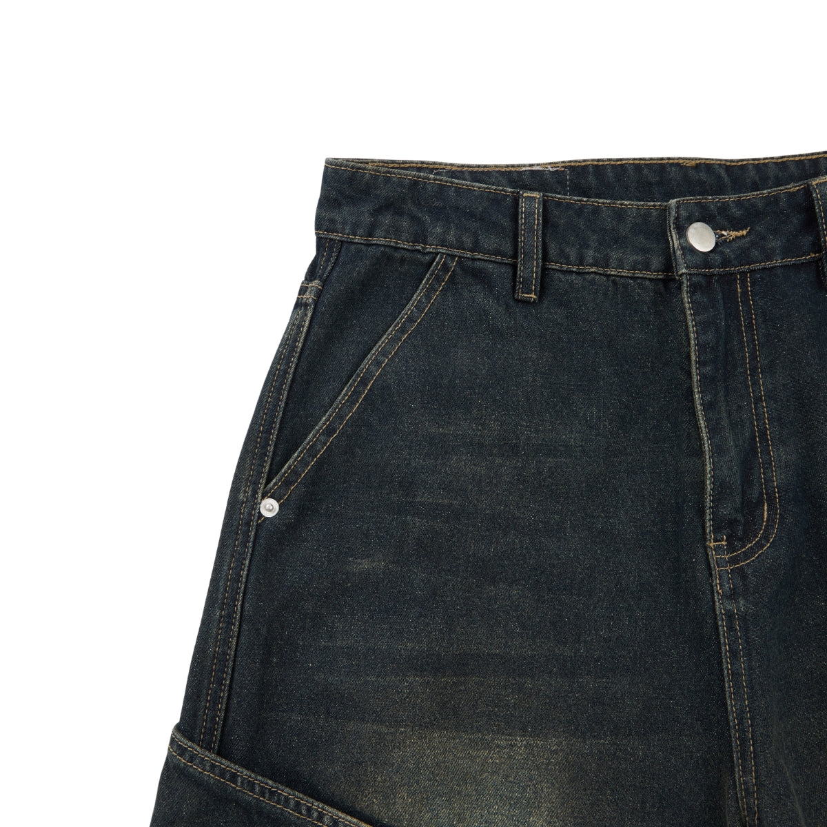 Washed Structured Heavy-Duty Straight-Leg Carpenter Jeans