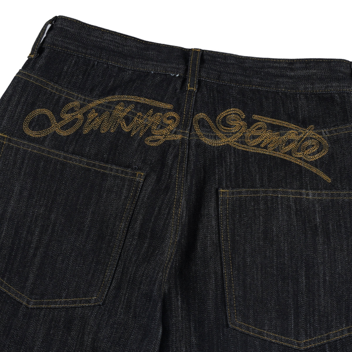 Embroidered Black Washed Baggy Jeans