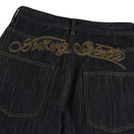 Embroidered Black Washed Baggy Jeans