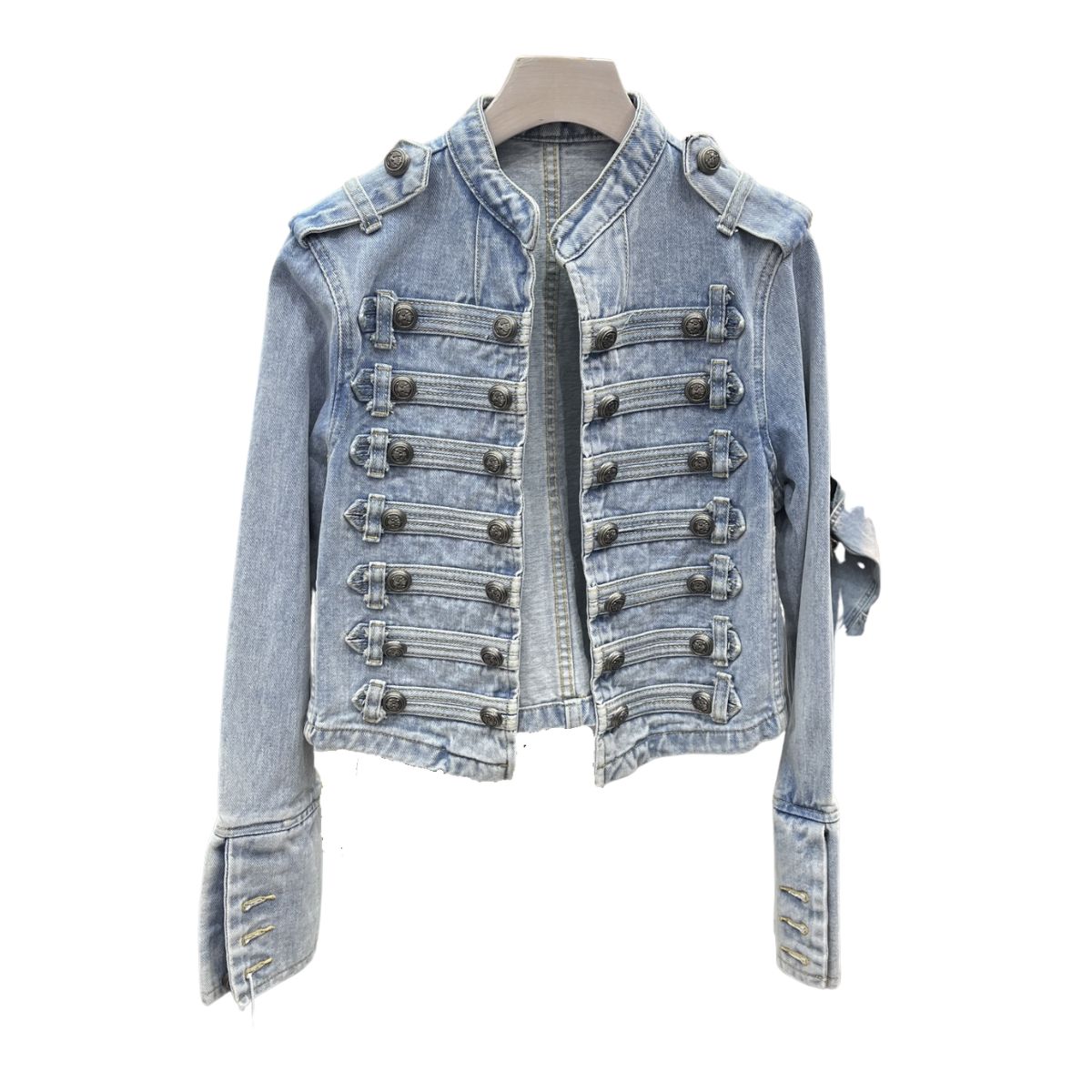 Women's Vintage Stand Collar Double Breasted Denim Jacket