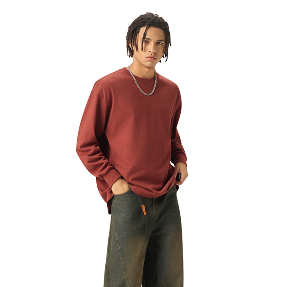 Solid Loose Fit Long-Sleeve Cotton T-Shirt 305gsm