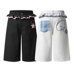 Bermudas de mezclilla desgastada con estampado de salpicaduras