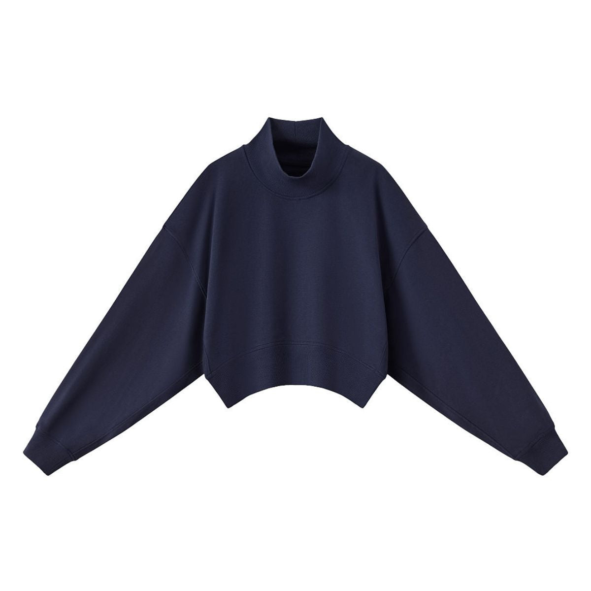 Mock Neck Drop Shoulder Sweatshirt Loose Sleeve Curved Hem