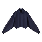 Mock Neck Drop Shoulder Sweatshirt Loose Sleeve Curved Hem