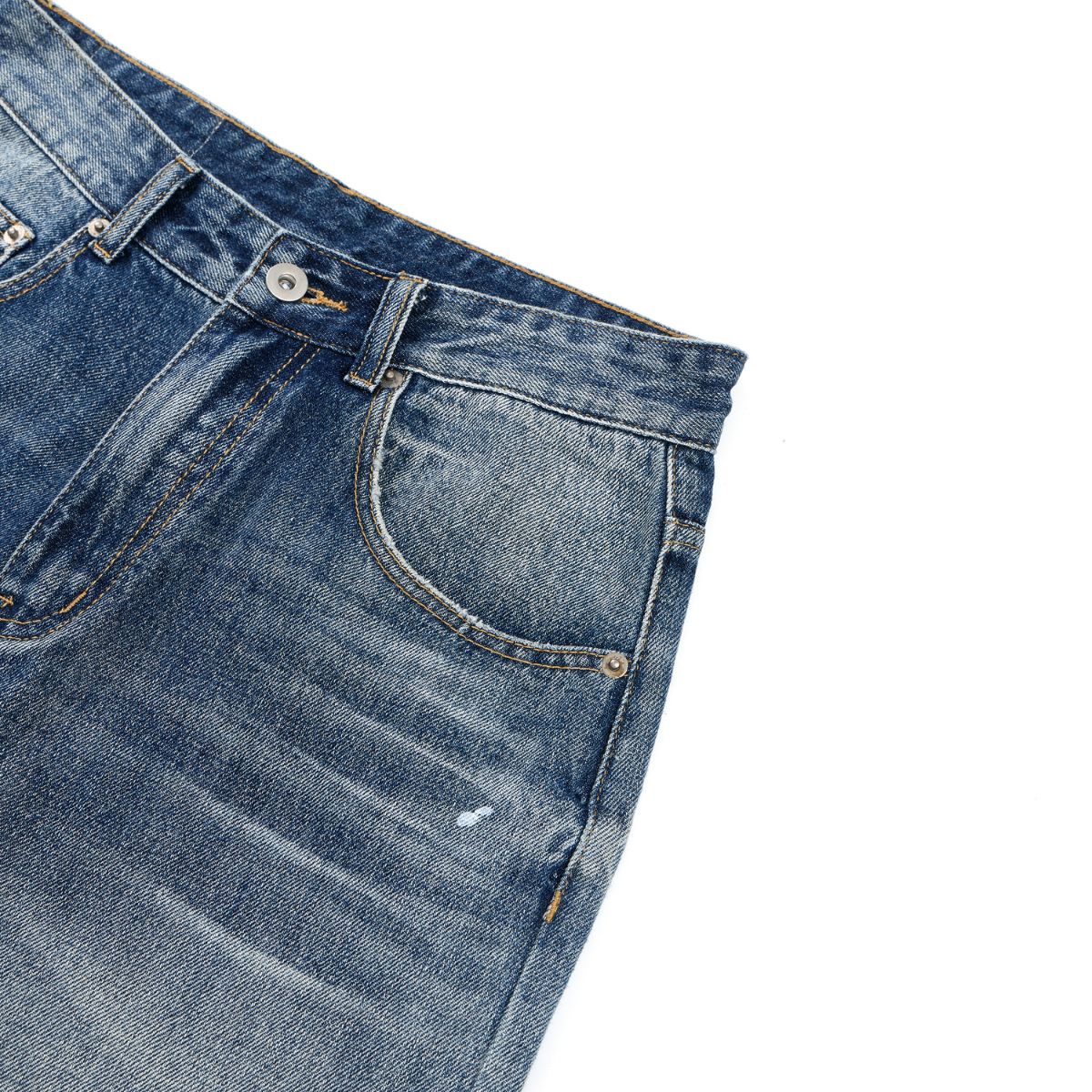 Vintage Splash Paint Washed Whisker Denim Pants