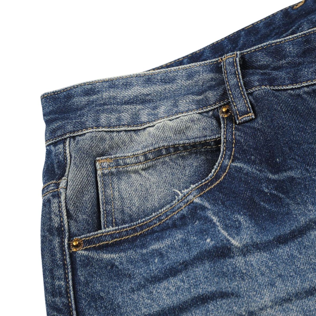 Washed Blue Distressed Micro Flare Vintage Denim Jeans