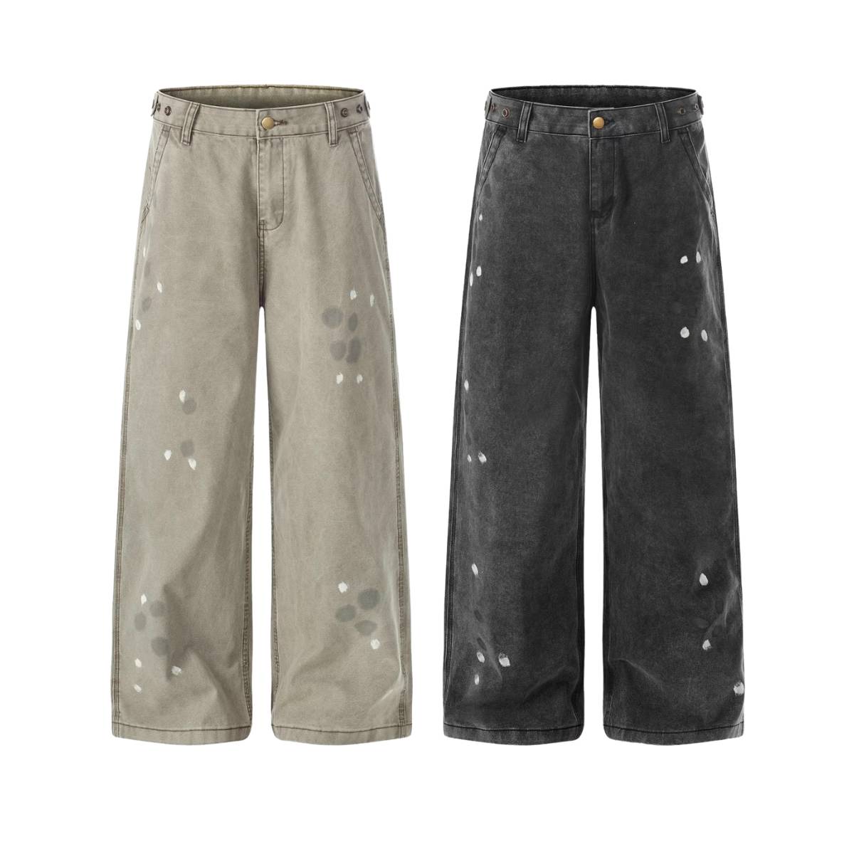 Faded Splatter-Wash GradientBaggy Wide-Leg Cargo Pants