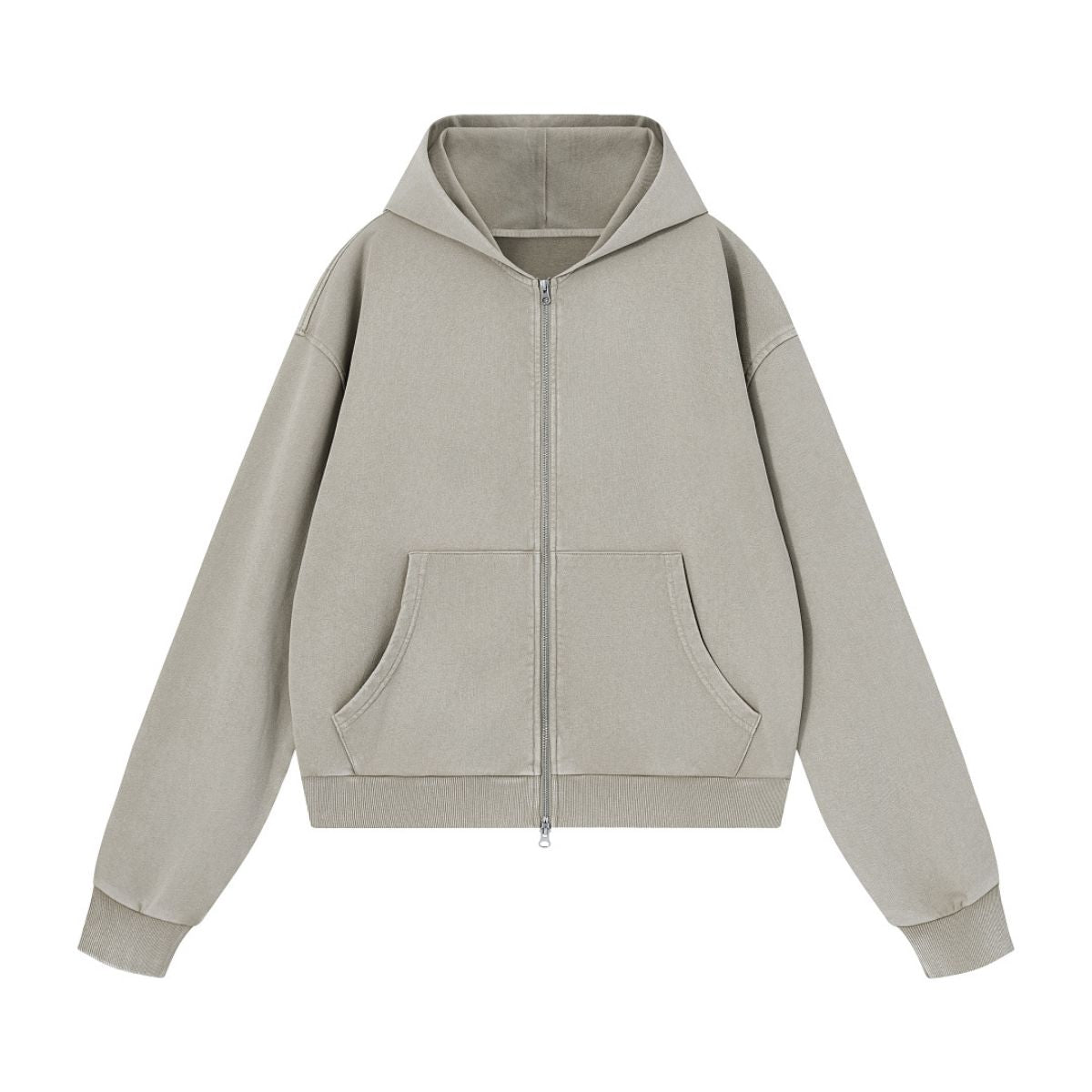 French Terry Washed Distressed Double‑Zip Hoodie