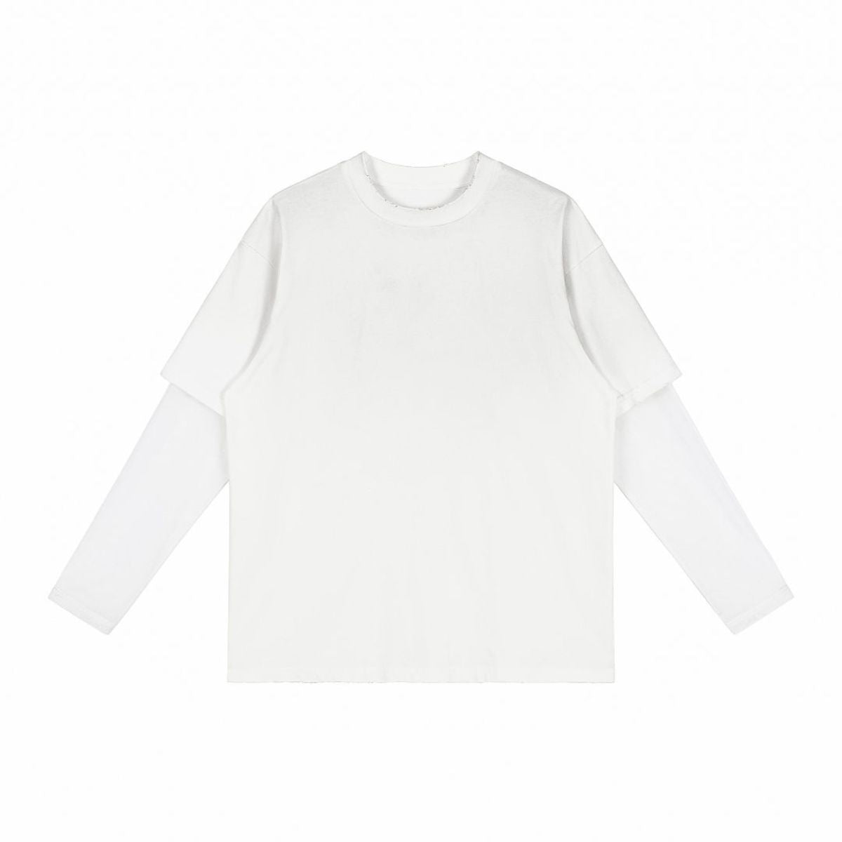 Acid‑Wash Distressed Layered‑Look Contrast Long Sleeve T‑Shirt