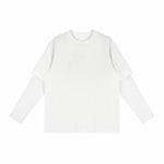 Acid‑Wash Distressed Layered‑Look Contrast Long Sleeve T‑Shirt