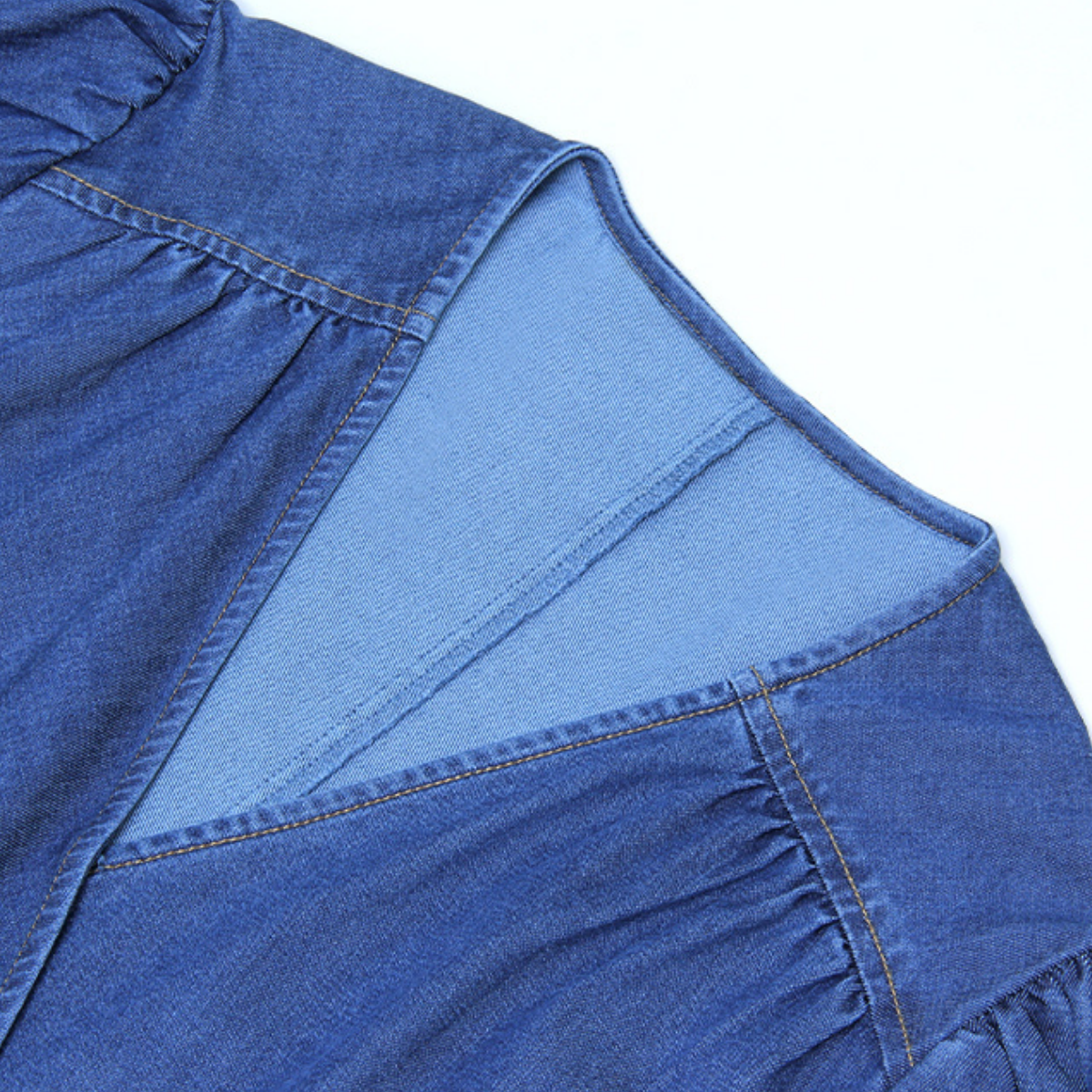 Puff Sleeve Denim Wrap Midi Dress