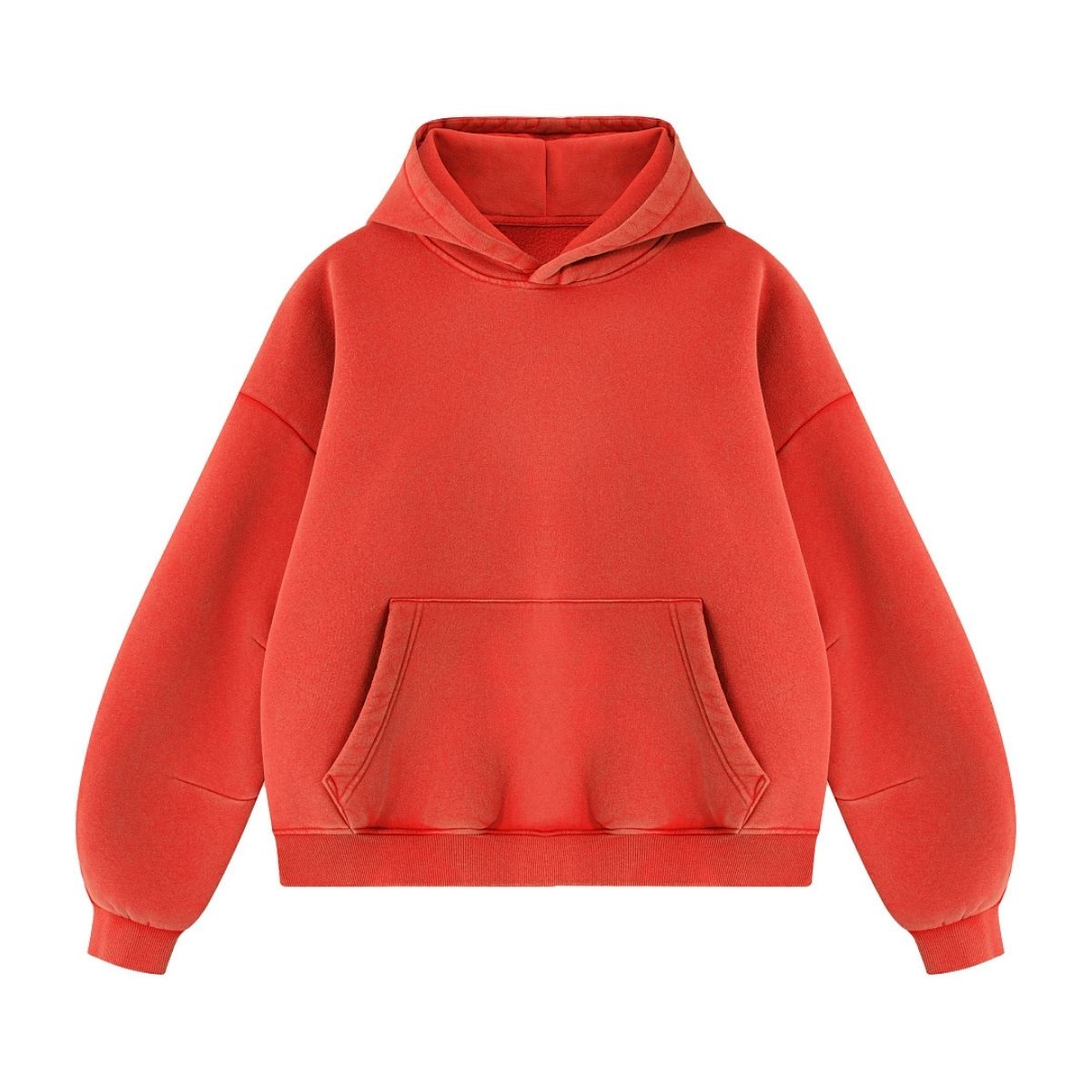 Vintage Washed Distressed Curved‑Sleeve Fleece‑Lined Hoodie