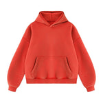 Vintage Washed Distressed Curved‑Sleeve Fleece‑Lined Hoodie