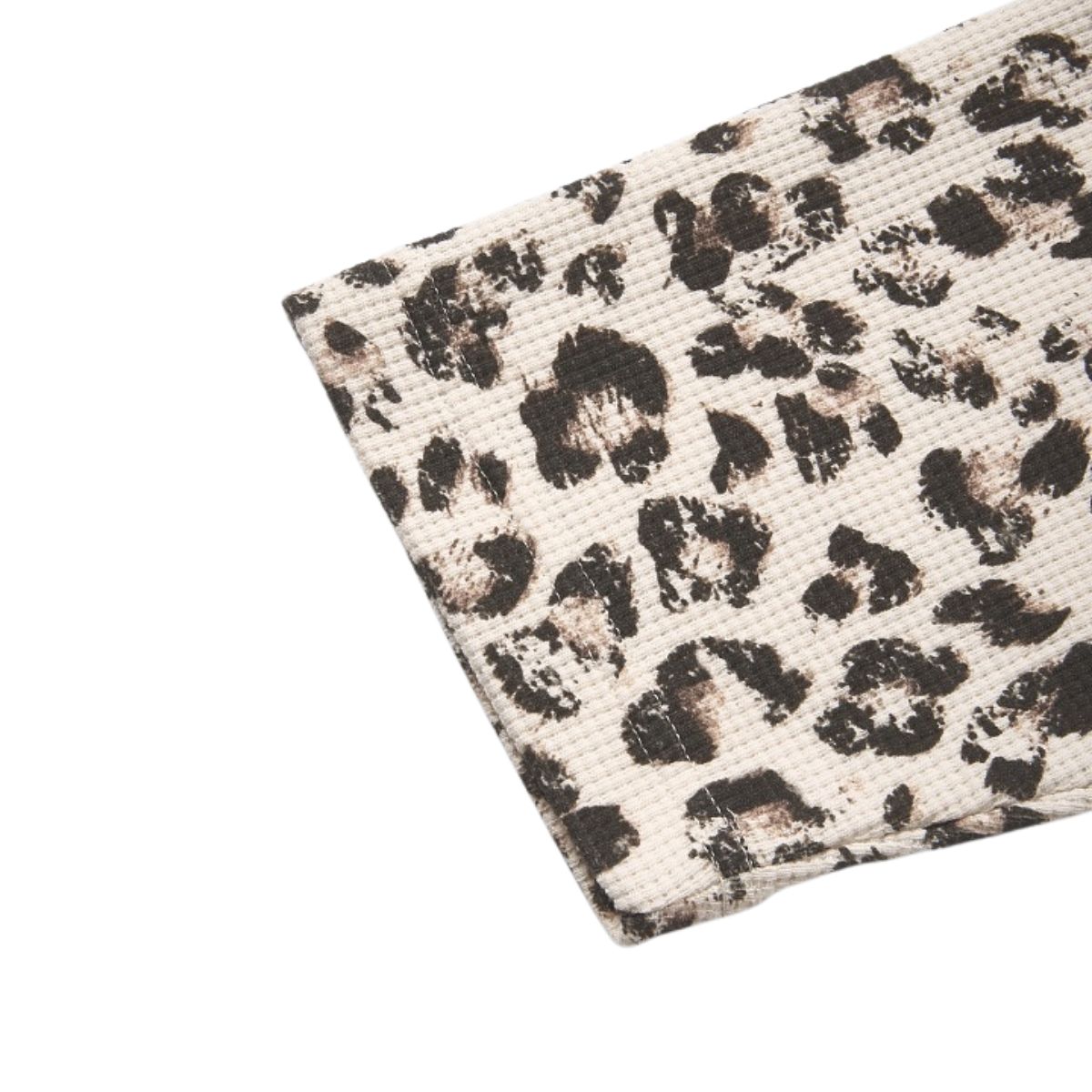 Leopard Print Waffle‑Knit Crew Neck Long Sleeve T‑Shirt