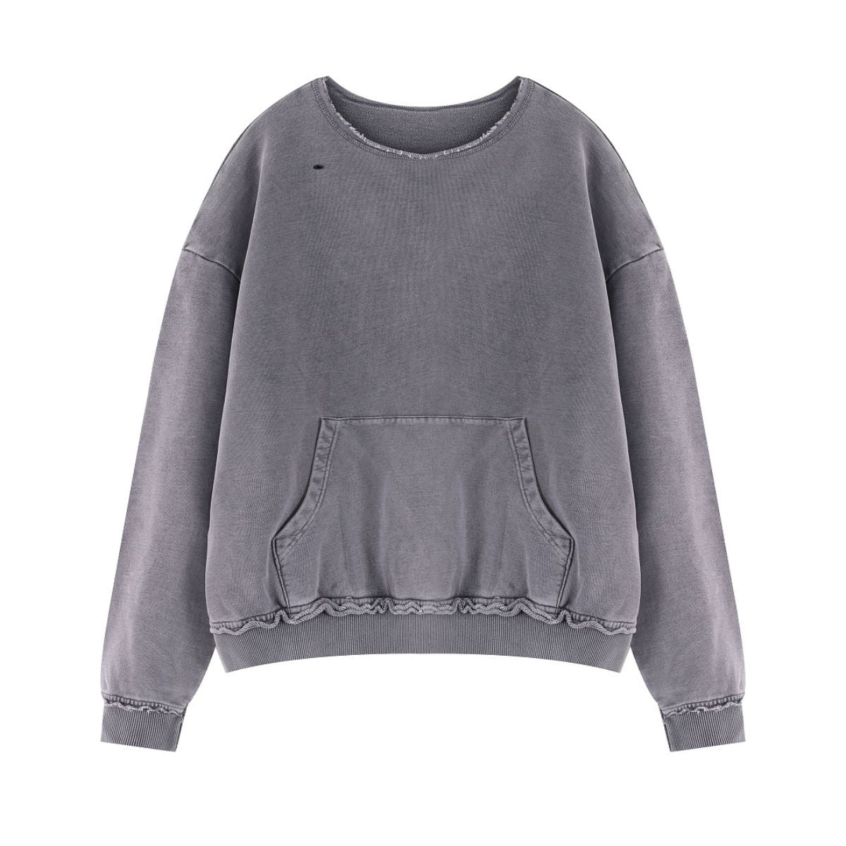 Loose Crew Neck Raw Edge Washed Sweatshirt
