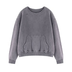 Loose Crew Neck Raw Edge Washed Sweatshirt