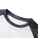 Unisex Leopard Print Raglan Stack Sleeve Crop T-Shirt
