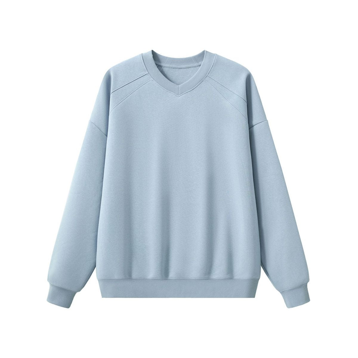 Drop‑Shoulder Spliced Cutaway Small V‑Neck Composite Crew Neck Sweatshirt