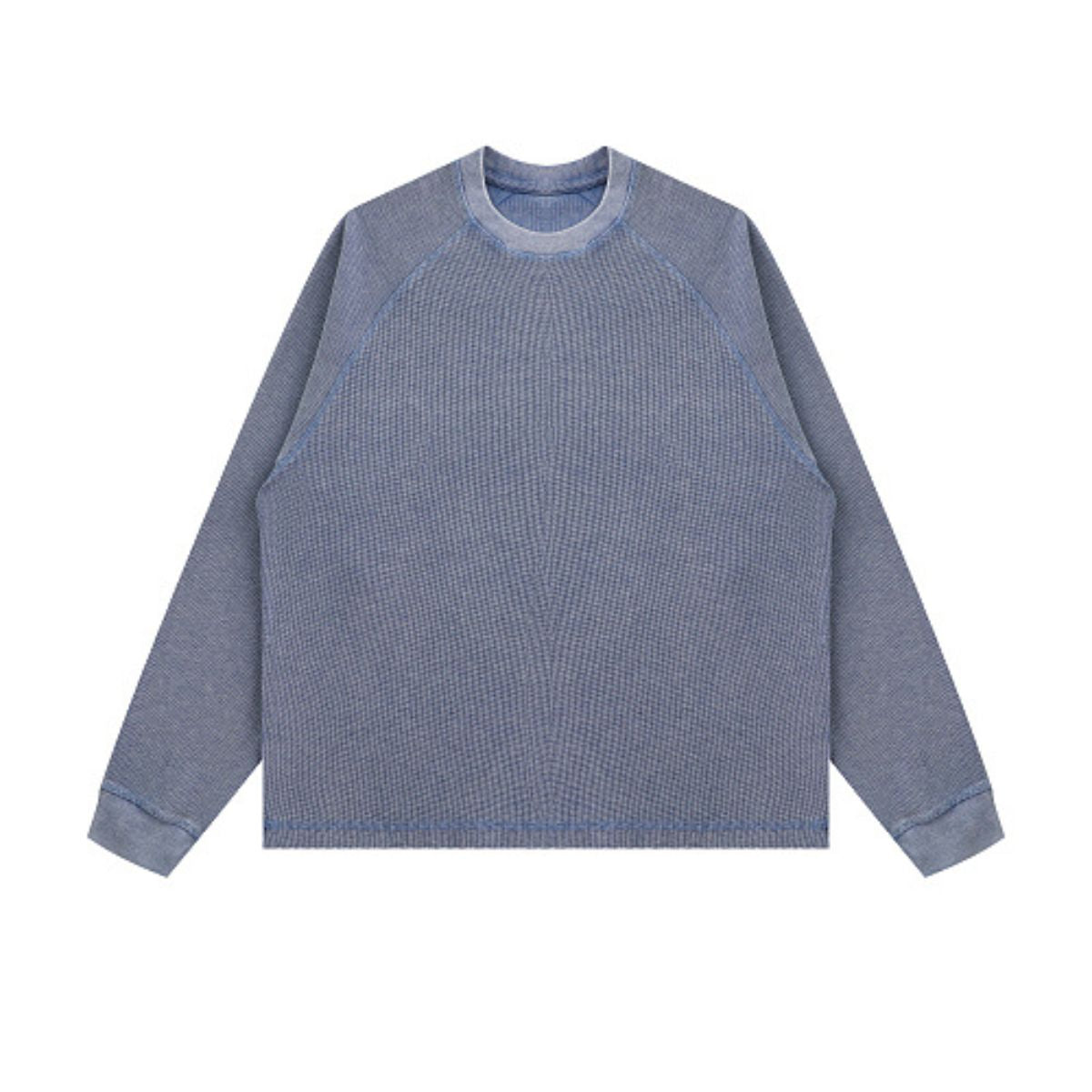 Washed Waffle Cotton Raglan Long Sleeve Tee 340G