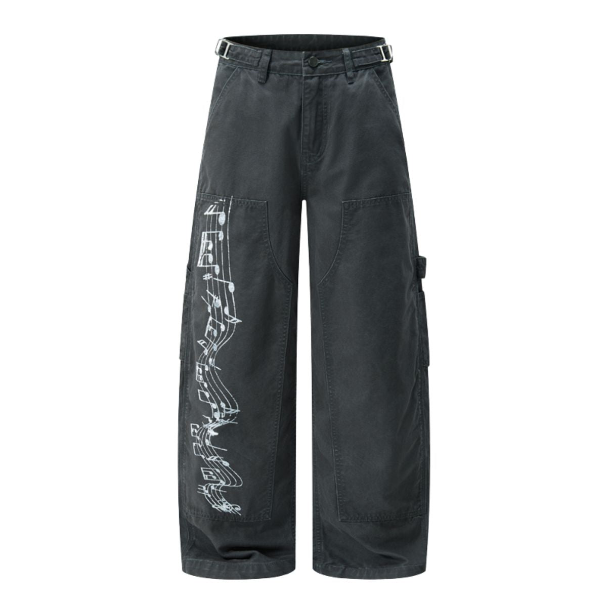 Printed Adjustable Waist Cargo Wide‑Leg Pants
