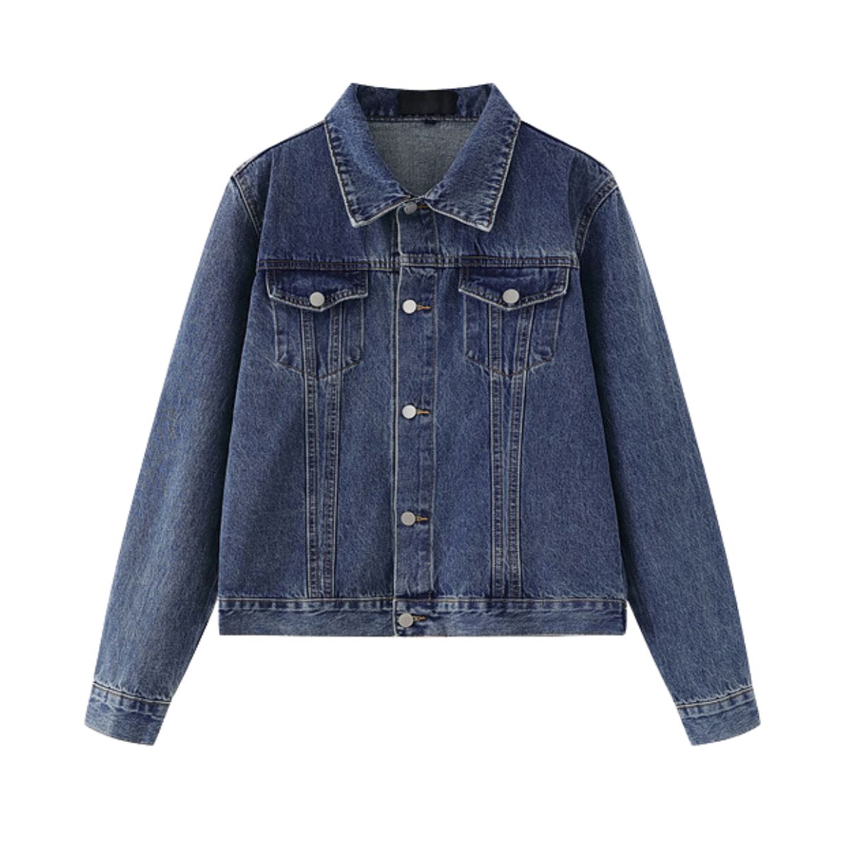 Unisex Commuter Workwear Style Single-breasted Lapel Straight Denim Jacket