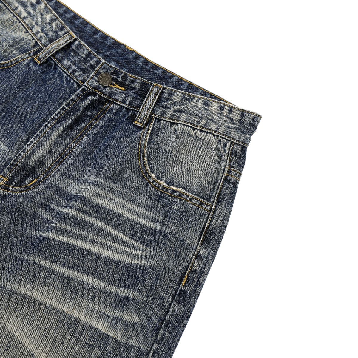 Loose Straight‑Leg Vintage Whiskered Jeans