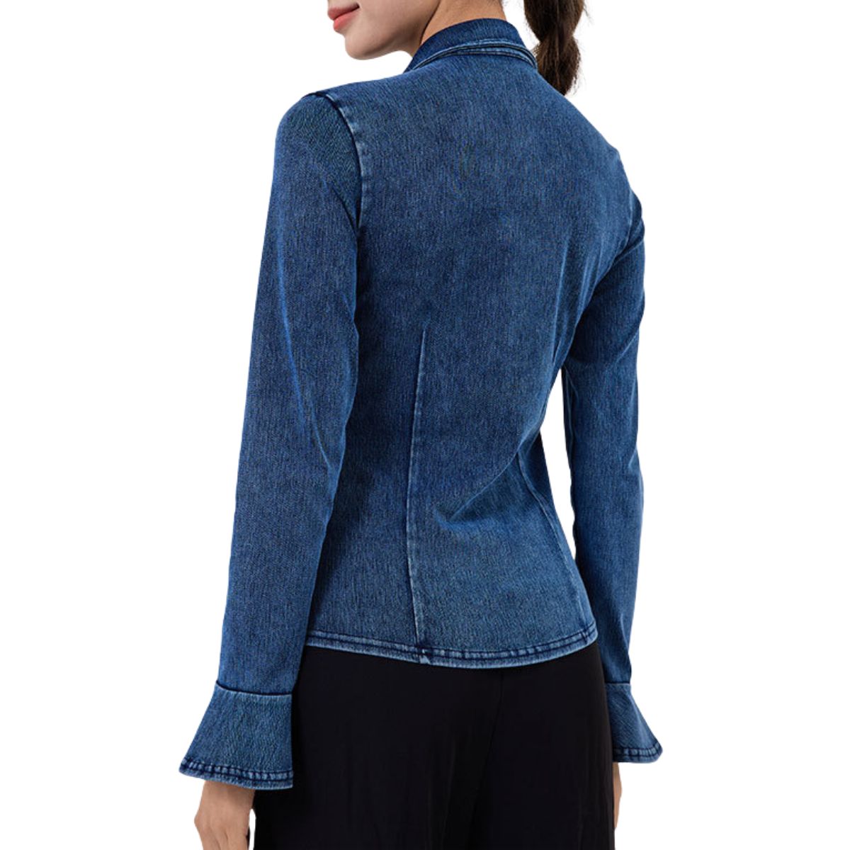 Knit Denim Button-Front Long Sleeve Shirt
